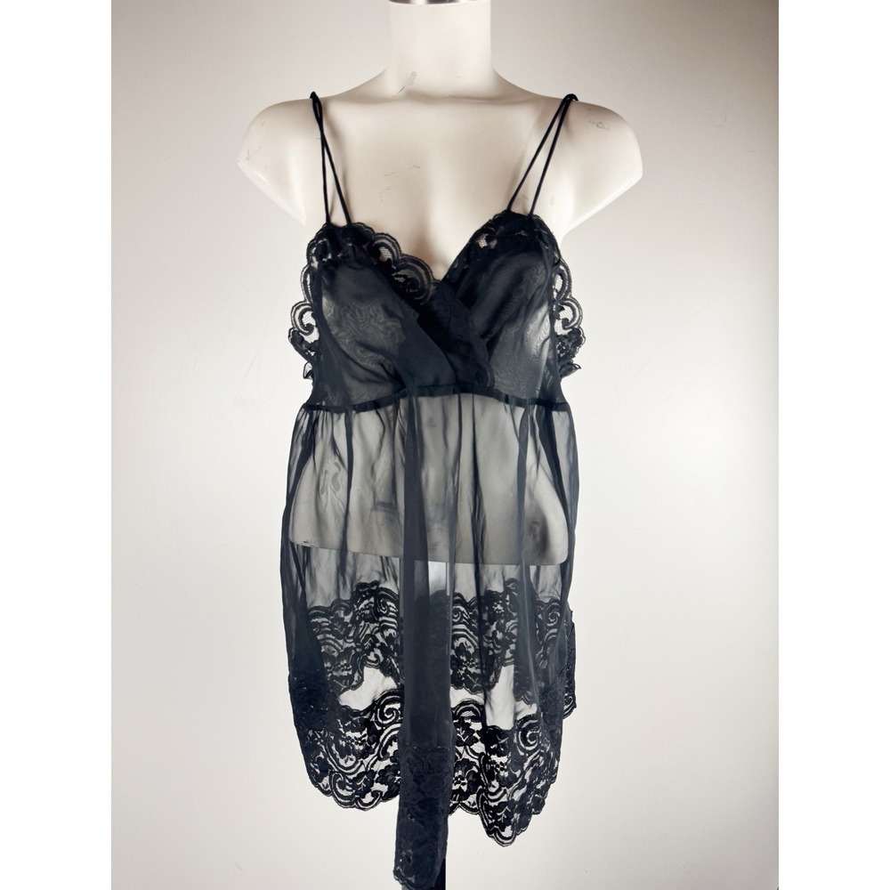 Vintage Victoria Secret Gold Label Black Baby Doll Sheer Nightie Lingerie Small